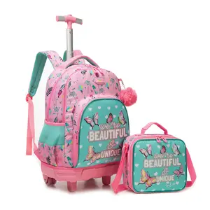 Butterfly Floral Rolling Backpack Set for Girls aesthetic bookbag