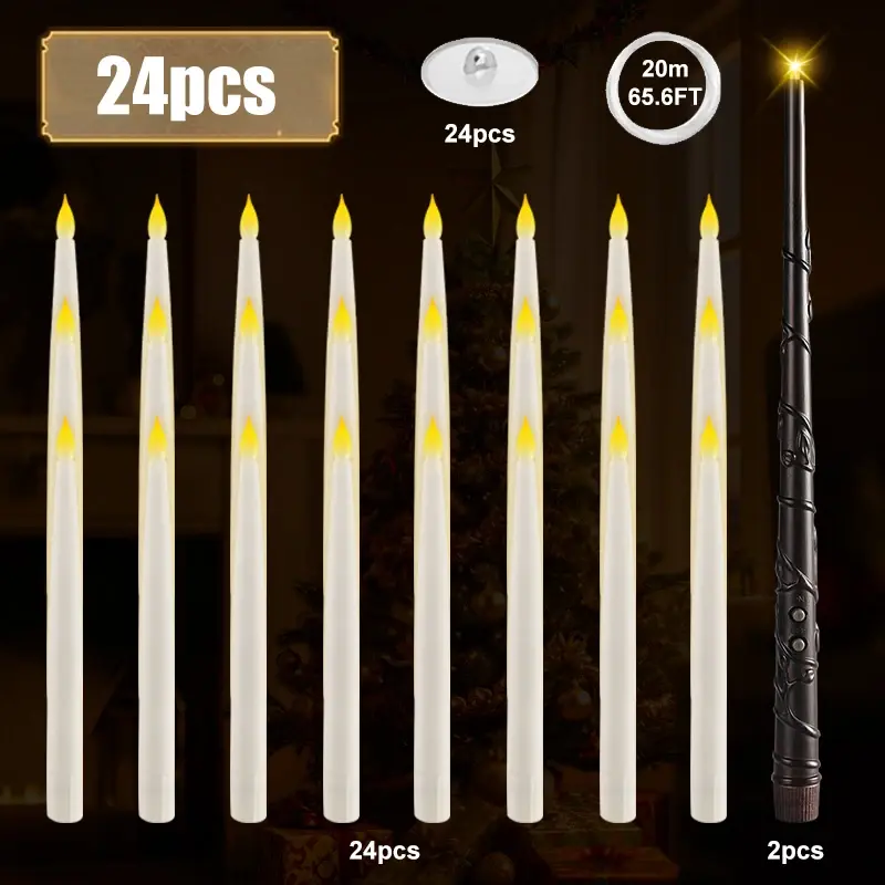 Christmas Floating Candles with Magic Wand Remote,Led Flameless Warm Hanging Candle,Flickering Battery Operated Taper Candle Does not apply