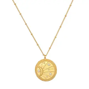Satya Jewelry First Light Gold Medallion Reversible Pendant Necklace  with Sun Moon Star Motifs & White Topaz Stones 18kt Gold Plate Over Brass 18" Chain + 3" Extension-One year warranty