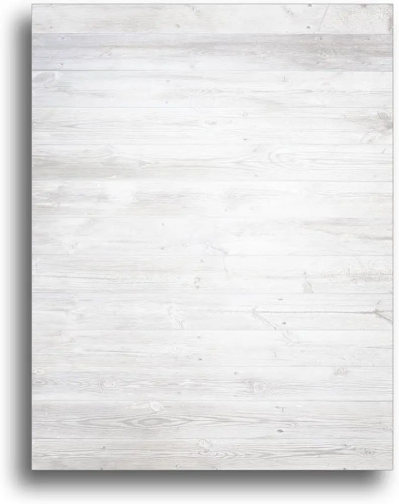 White Wood Background Printable Letterhead Stationery Paper - 50 Sheets 8.5" x 11" Rustic Decorative Writing Paper - Farmhouse Letter Paper - 28lb Bond (105gsm) for Invitations Announcements Letters