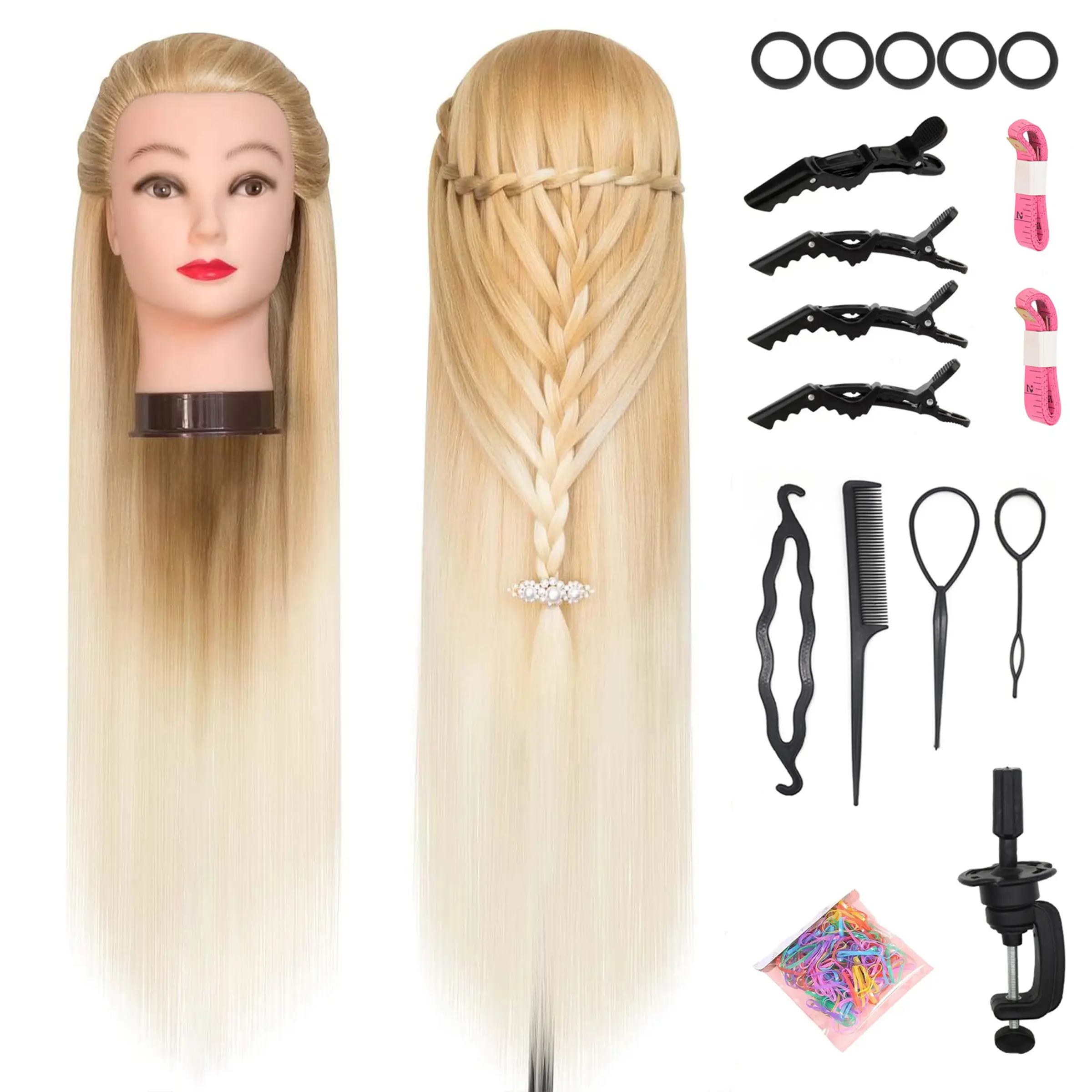 Mannequin Head with Hair 26-28 Inch, Wig Mannequin Doll Cosmetology Practice for Braiding Techniques, Box Braids Includes Free Clamp Holder Accessory, Hair Extensions