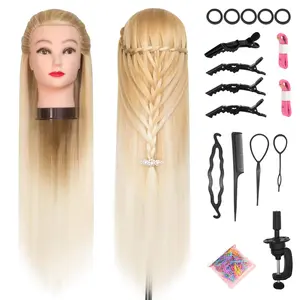Mannequin Head with Hair 26-28 Inch, Doll Cosmetology Practice for Braiding Techniques, Includes Free Clamp Holder Accessory, Hair Extensions