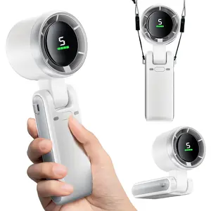 Foldable Handheld Turbo Fan | Rechargeable Portable Mini | Digital Display 5-Speed Adjustable | Pocket-Sized | Gifts for Women/Men (Travel, Camp, Outdoor, Office)