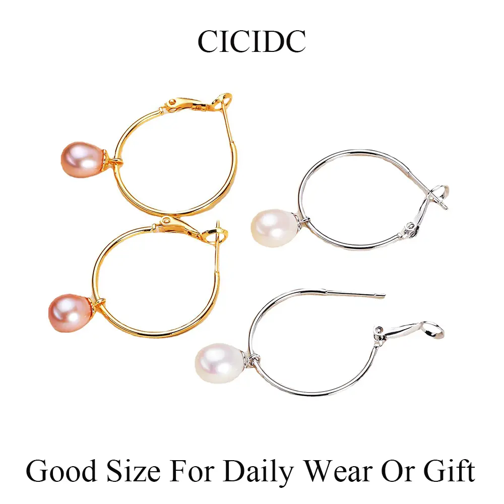 Natural Freshwater Pearl Hoop Earrings Teardrop Shaped Pearl (8MM) Versatile Earrings For Daily & Christmas Gift