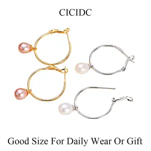 Natural Freshwater Pearl Hoop Earrings Teardrop Shaped Pearl (8MM) Versatile Earrings For Daily & Christmas Gift