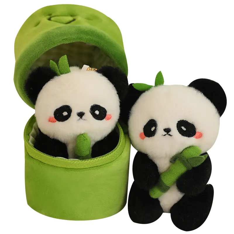 2PC Bamboo Tube with Panda Plush Doll, Bag Animal Pendant, Keychain Animal Ornament, Cute Panda, 2 Keychain Animal Ornaments