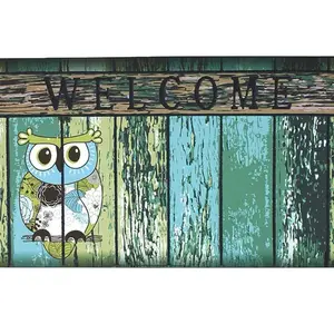 Owl Welcome Door Mat Outdoor Indoor Entrance Spring Doormat Rubber Back Bird Front Door Mats for Outside Inside Decorative Entryway Rug Non Slip for Patio Porch 17.3X29 Inch (Green)