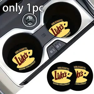2pcs Gilmore Girls Inspired Car Coasters- Round, Decorative Fabric Cup Holder Inserts with 'Welcome to Luke's' Design, Ideal for Car Interior Accessories, Gifts, Girly Car Accessories, Car Coaster Set, Car Accessories