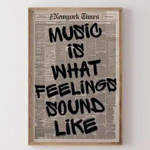 [No Frame] Retro Music Is What Feelings Sound Like Newspaper Poster, Trendy Aesthetic Print, Typography Art, Gift for Music Lover, Wall Decor