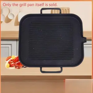 Square Maifan Stone Non-Stick Grill Pan, Universal Teppanyaki Griddle for Household Induction Cookers & Gas Stoves, Outdoor BBQ Grill Pan, Multi-Functional Smokeless Steak Griddle, Grill Plate with Oil Drain Spout and Double Handles
