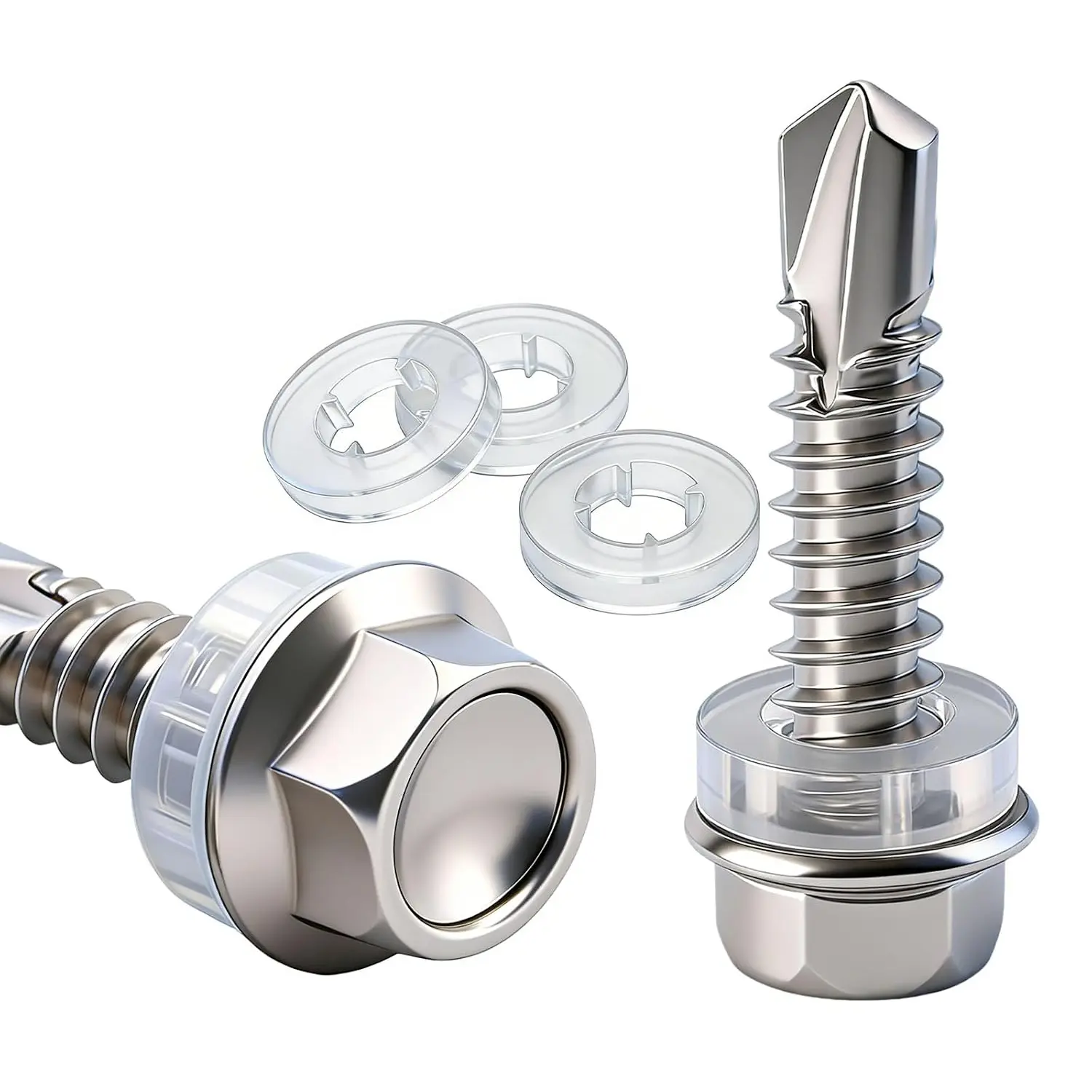 120 Pieces #14 Hex Washer Threaded Self-Tapping Screws, 410 Stainless Steel with Good Chemical Resistance - #14 x 1-1/4", 1/4 inch & 3 Commonly Used Sizes for Sheet Metal, Wood