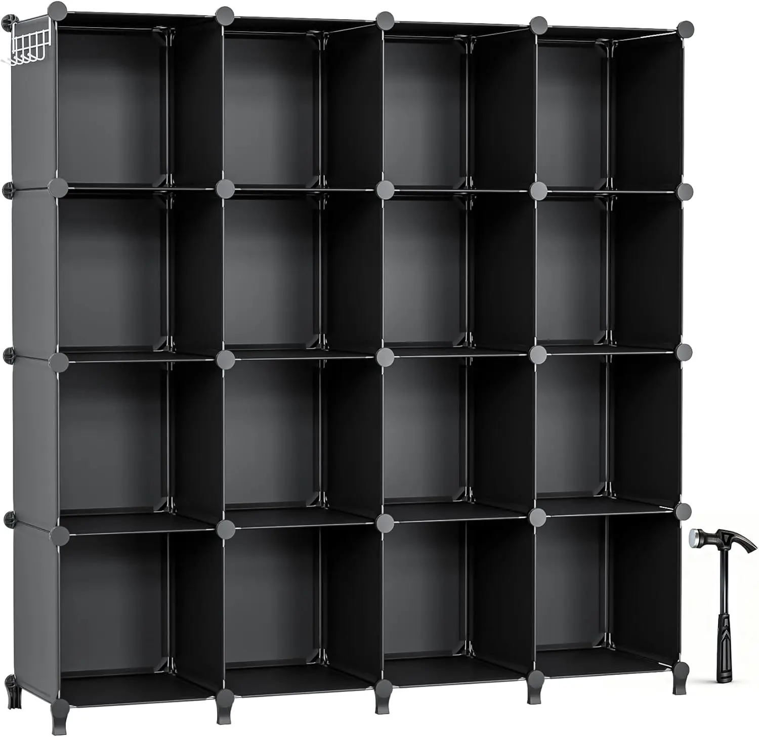 16 Cubby Storage Organizer, Closet Clothes Storage Organizer, Cube Shelves Closet Organizers and Storage Shelves for Clothing Storage with Hammer, Bookshelf for Kids（Black）