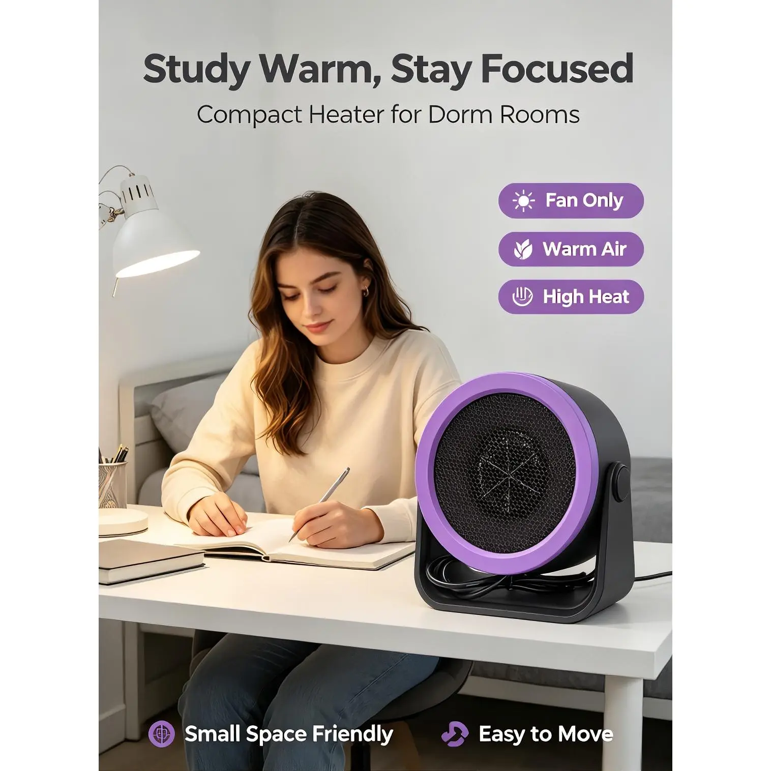 Purple Black Mini Desktop Electric Heater