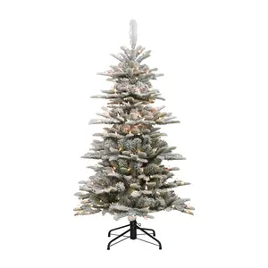 Puleo Pre-Lit 4.5' Slim Flocked Aspen Fir Chris tmas Tree
