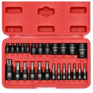 25-Piece Torx Bit and Socket Set, T8-T60 Star Bits & E4-E22 E-Torx Sockets, Professional Auto Mechanic Tool Kit