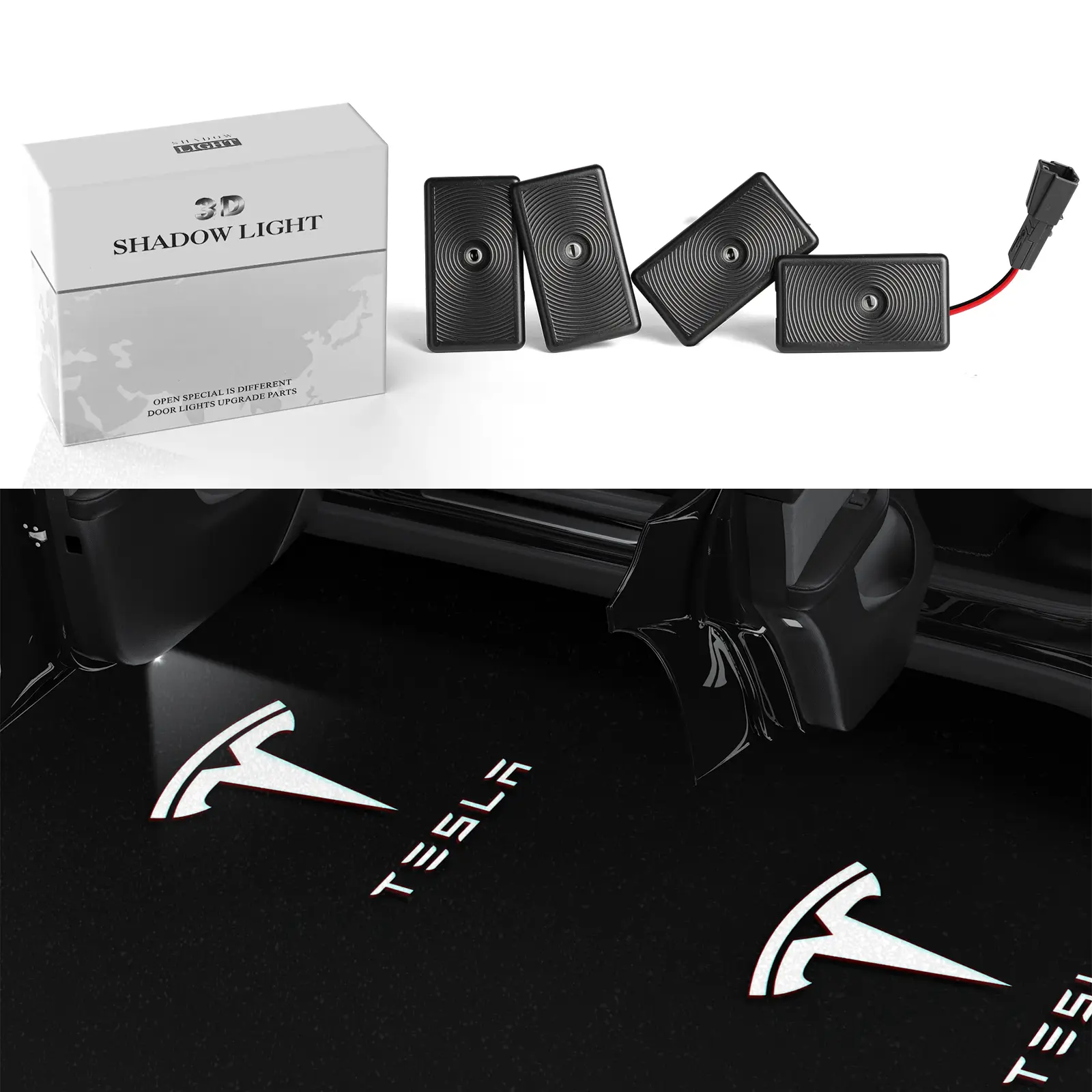 Topfit Tesla Logo LED Projector Car Door Step Courtesy Welcome Lights for Model 3 X S Y with 4pcs Super Bright Beads Multiple Uses Easy Install