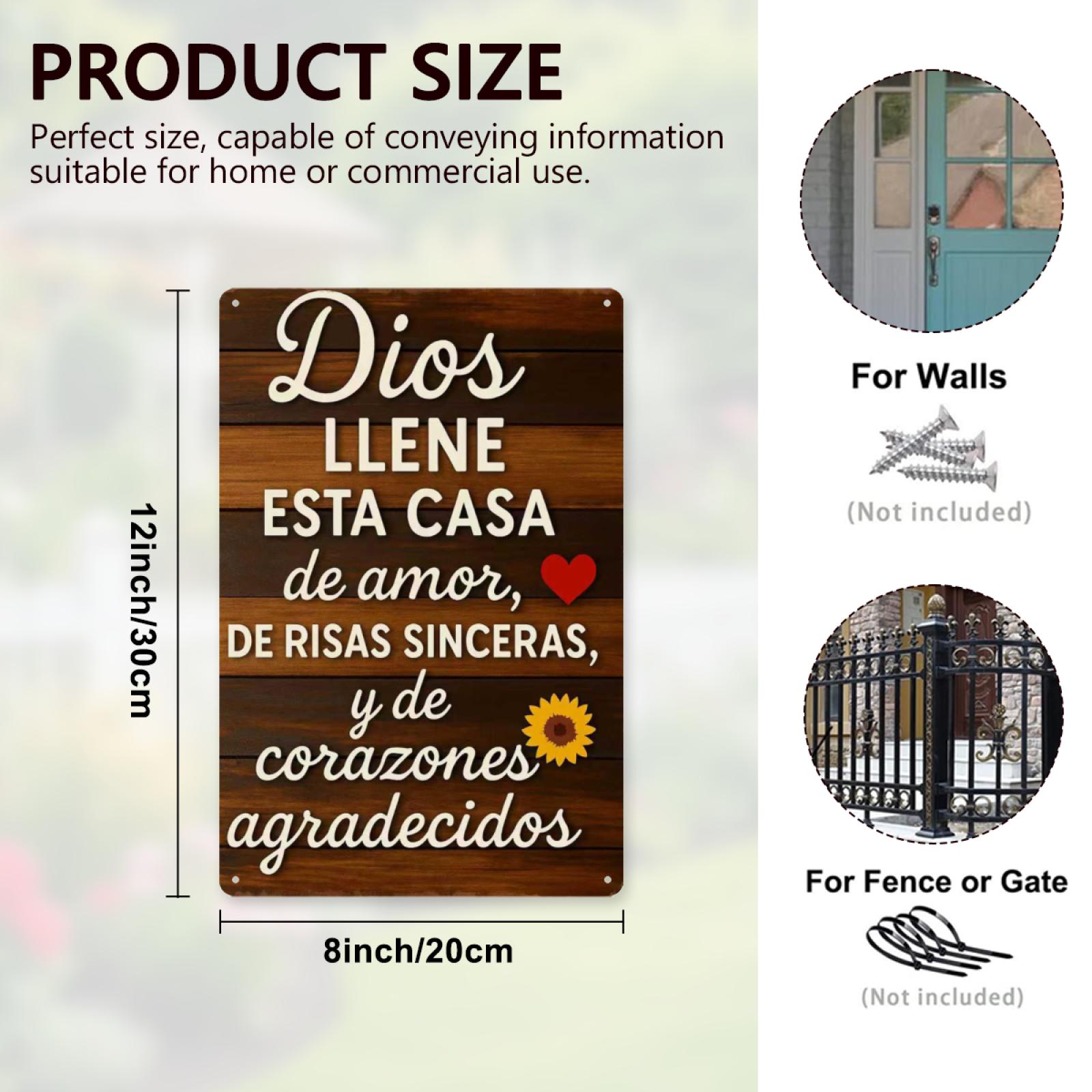 8x12 Inch "Dios Llene Esta Casa" Spanish Prayer Metal Sign, Vintage Rustic Home Wall Decor