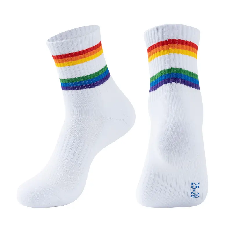 Badminton Socks Table Tennis Socks Tennis Socks Men and Women Children Sports Socks Thickened Towel Socks Rainbow Style