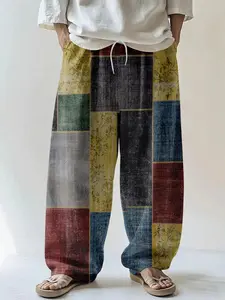 Boho Style Printed Men's Casual Pants, Drawstring Long Pants, Wide Leg Pants, Outdoor Leisure Pants, All Season Wear