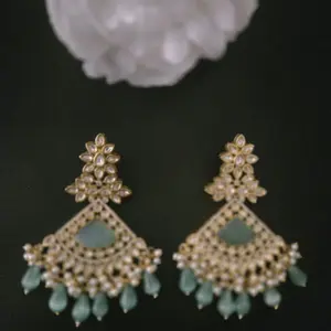 Kundan Statement Earrings for Women with Teal Green Accents and Elegant Design