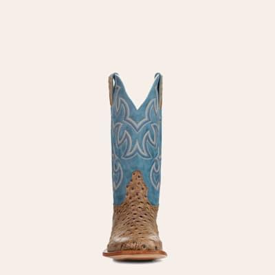 Cavender's Men's Endurance Blue and Sand Ostrich Print Wide Square Toe Cowboy Boots