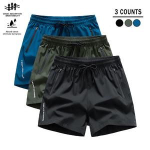 3-Pack Quick Dry Men's Shorts with Zipper Pockets, Breathable Sports Fitness Running Bottoms