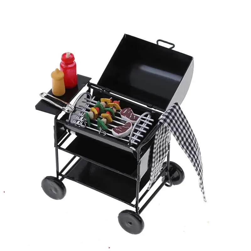 Dollhouse Miniature Black BBQ Grill Model Kitchen Toy For Doll House Picnic Grill Garden Outdoor Decor Kids Pretend Play Toy, Yard Art