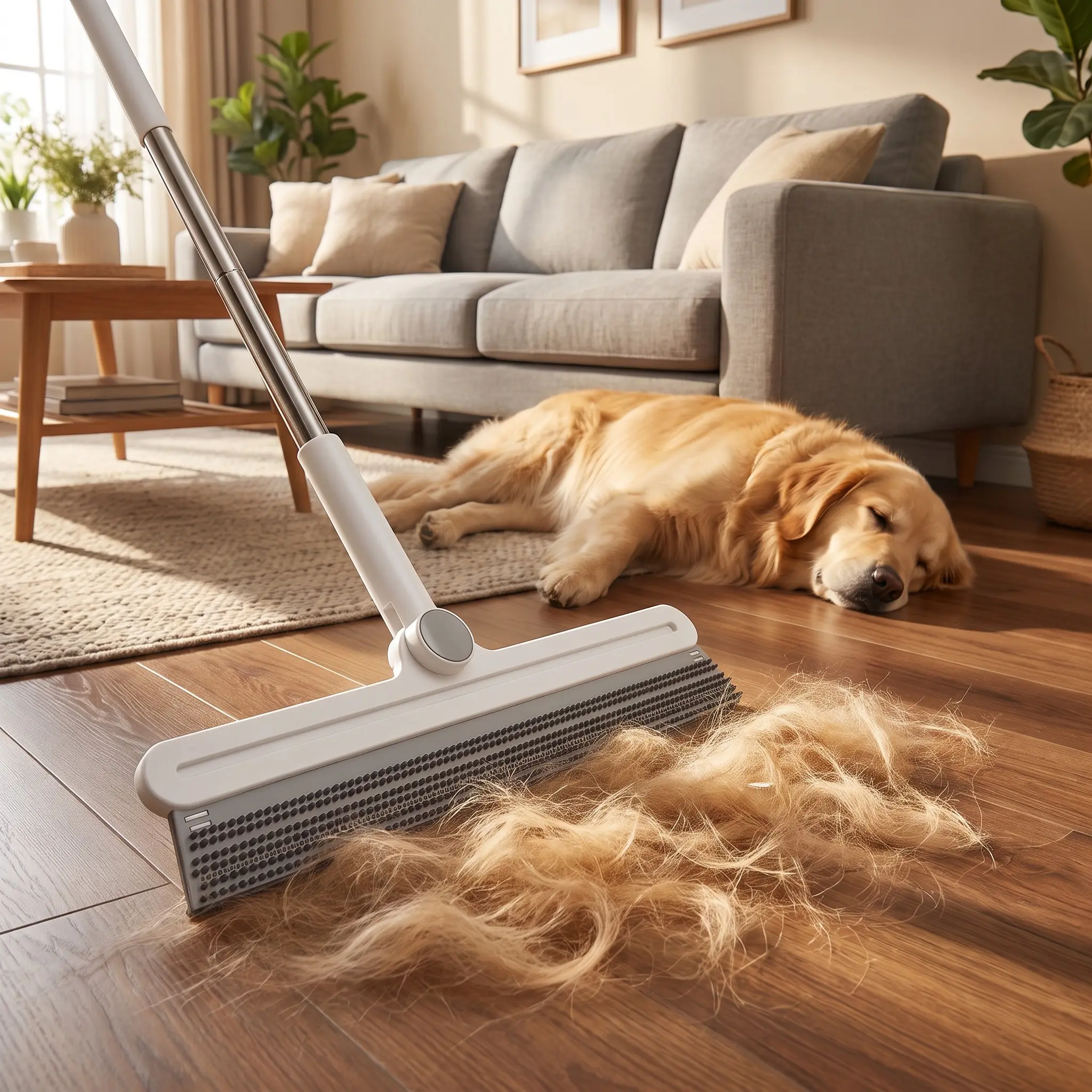 2PCS 1 Large 1 Small Multi-Functional Silicone-Rubber Broom Set - Household Pet Hair Remover, Floor Squeegee Cleaner with Double-Sided Scraper Head, Extendable Steel 180° Rotating Handle for Pet, Bathroom Cleaning
