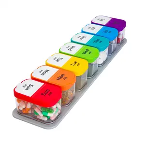 Weekly Supplement Organizer, 7 Day Pill Box with Transparent Compartments