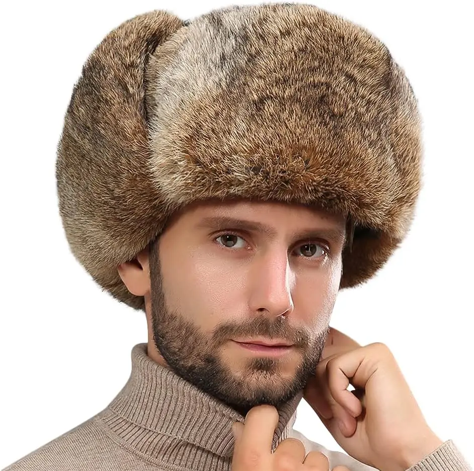 Unisex 1 Size Soft Faux Fur Russian Ushanka Trapper Hat - Windproof, Earflap Design - For Male, Female Hunting, Skiing (Furry Hat), One Size, 58-60Cm Head Circumference
