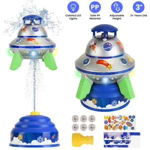 UFO Water Sprinkler Outdoor Summer Rocket Toy With Colorful LED Lights 360° Spinning 1.64FT To 6.56FT Adjustable Height Birthday Summer Gift For Girls and Boys