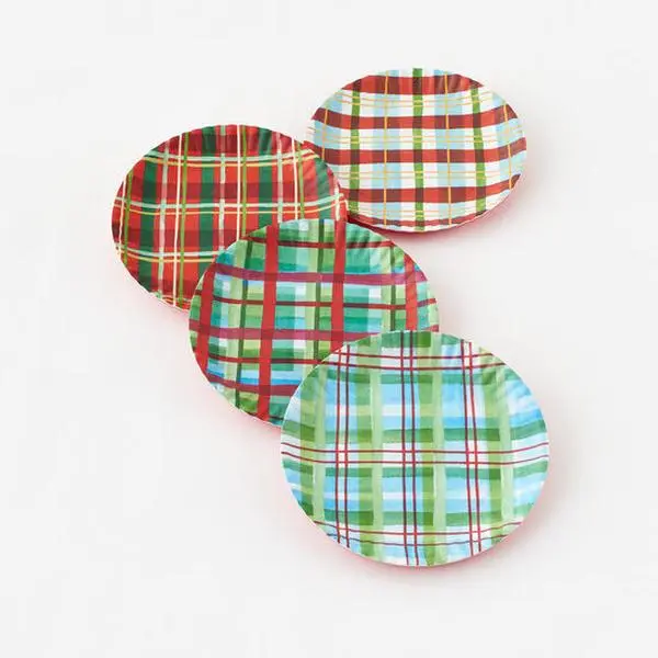 Plaid Melamine Plates – Holiday Dinnerware Set (Set of 4)