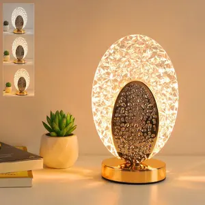 Cordless Crystal Lamp, Touch Sensor Control LED Table Lamp,3 Color Stepless Dimmable Battery Powered Lamp