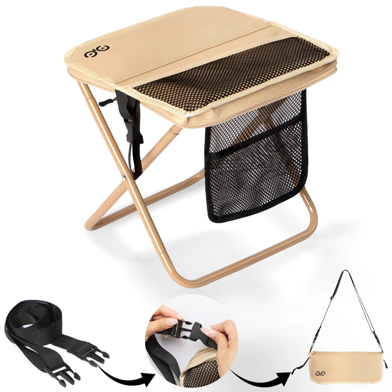 【Camdoor】Portable Outdoor Folding Chair with Shoulder Strap, 1.5 lbs ultra light, Max Load Capacity 500lbs, Two side pockets & Velcro storage, For Que