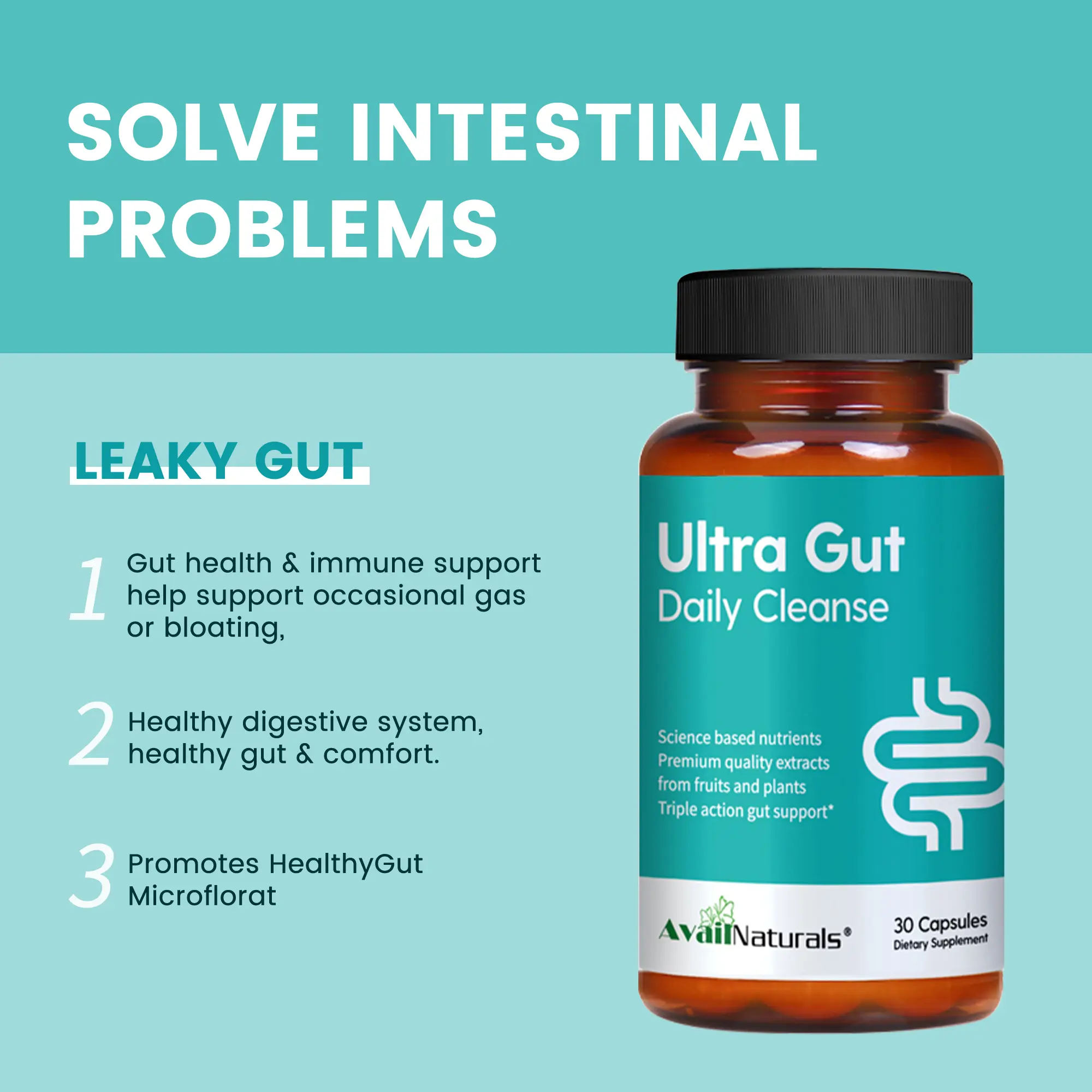 7 Day Cleanse - Gut & Colon Support｜Advanced Formula with Senna leaf extract & Cassia seed｜Contains 2.5 Billion Probiotics｜Dietary Fiber for Digestive Health｜30 capsules