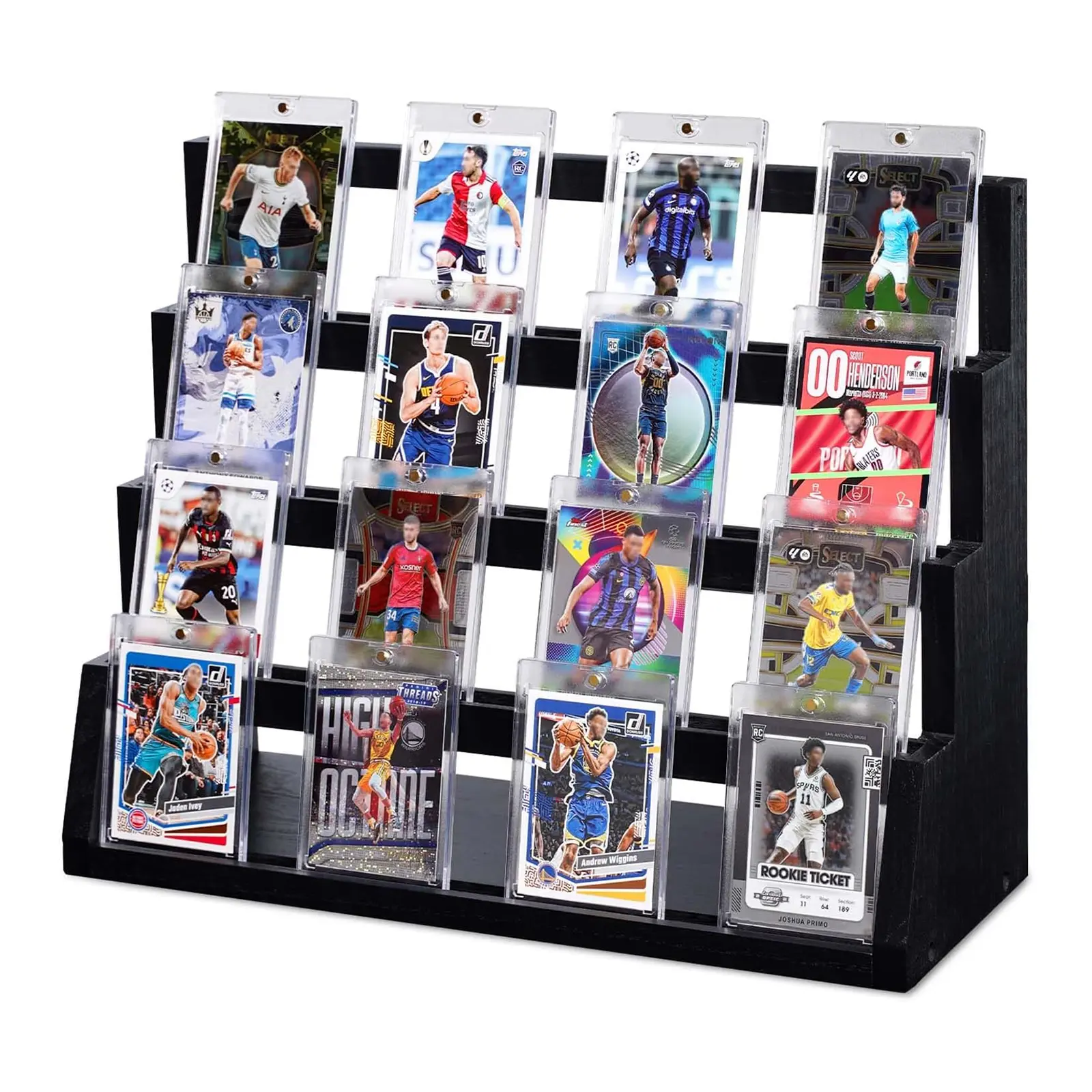 Emfogo Wooden Trading Card Display Stand, Multi-Tier Organizer for PSA, BGS, SGC, CGC and CSG Graded Slabs, Sports Cards and Magnetic Card Holders