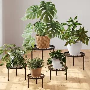 Bamworld Flower Stands Set of 5 Black Diameter 28/25/23/20/17 cm  Metal Round, Stable and Decorative, Flower Shelf for Indoor and Outdoor Use, Flower Stairs in 5 Sizes heavy duty plant stand