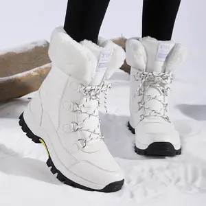 Women Winter Lace Up Fleece Fur Ankle Boot Creepers Soft Snow Boots Hiking Shoe