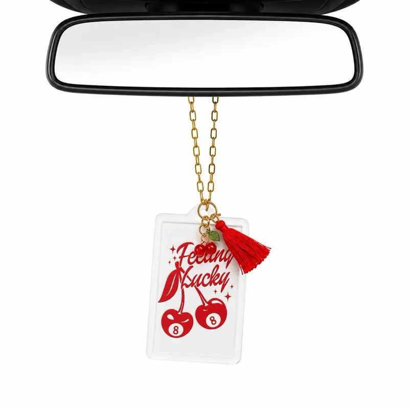 NTL Feelin' Lucky Car Charm Rear View Mirror Hanging Accessory with Cherry Design & Red Tassel for Personalized Car Interior - Automotive