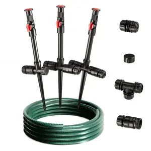 Flexible sprinkler system above ground diy irrigation kit multiadjustable lawn sprinkler set ideal for plant and flower bed watering 30ft garden hose included