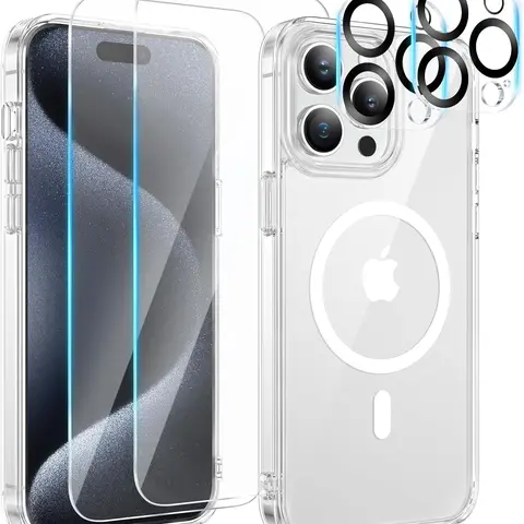 Entronix Transparent Polycarbonate Protective Casing for iPhone 17/16/15/14/13/12/11 Air/Plus/Pro Max - 38-mag Strong Hold, 10x Magnet Grip Smartphone Accessory Kit with 2 Camera Lens Protectors, 2 Tempered Glass Screen Protectors, 12-month Support