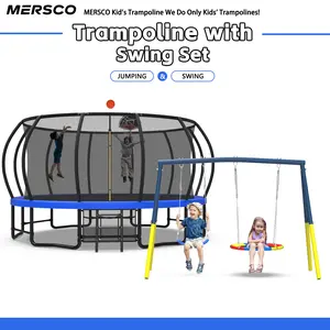 Mersco 10-16FT Heavy Duty Trampoline with Enclosure Net & Swing Set Outdoor Big Trampoline for Backyard, Kids Trampoline with Basketball Hoop, 1320LBS Capacity