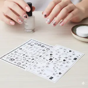 3D Black Floral Nail Stickers Set with Animal, Leaf & Heart Designs, Eco-Friendly Resin, Self-Adhesive, Waterproof, Micro-Carved, Dust-Proof Storage Box, Perfect for Parties & Holidays