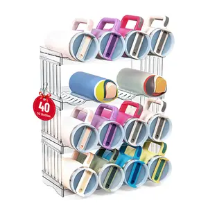 Bobomoment Water Bottle Organizer for Full Stanley 40 oz Tumbler with Handle, Cabinet Pantry Kitchen Organizers and Storage for Owala Stanley Cup Accessories Holder, Patented Stackable Tumbler Organizer Gifts
