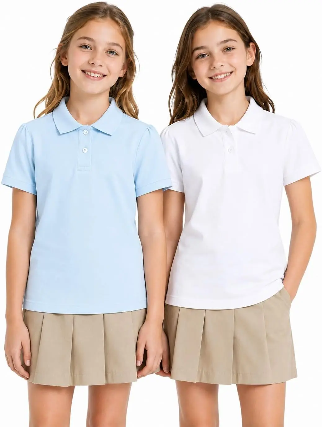 Girls Polo Shirts Uniform 2 Pack Short Sleeve Pique School Tops | Soft Breathable Durable Easy Care Holds Shape Fade Resistant Tag Free All Day Comfort School Approved