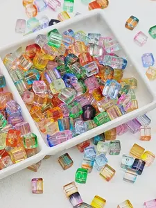 200pcs Transparent Glass Beads for DIY Jewelry Making, 0.7cm Square Crystal Beads for Bracelet Accessories, Bead Assortment, Casual Style All Seasons