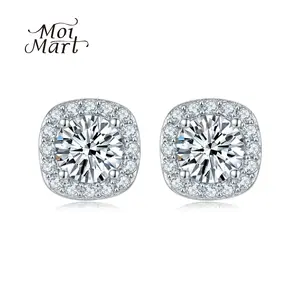 luxury Synthetic Moissanite Square Stud Earrings - Hypoallergenic Dazzling Halo Design Perfect Gift Premium Jewelry Ideal for Sensitive Ears