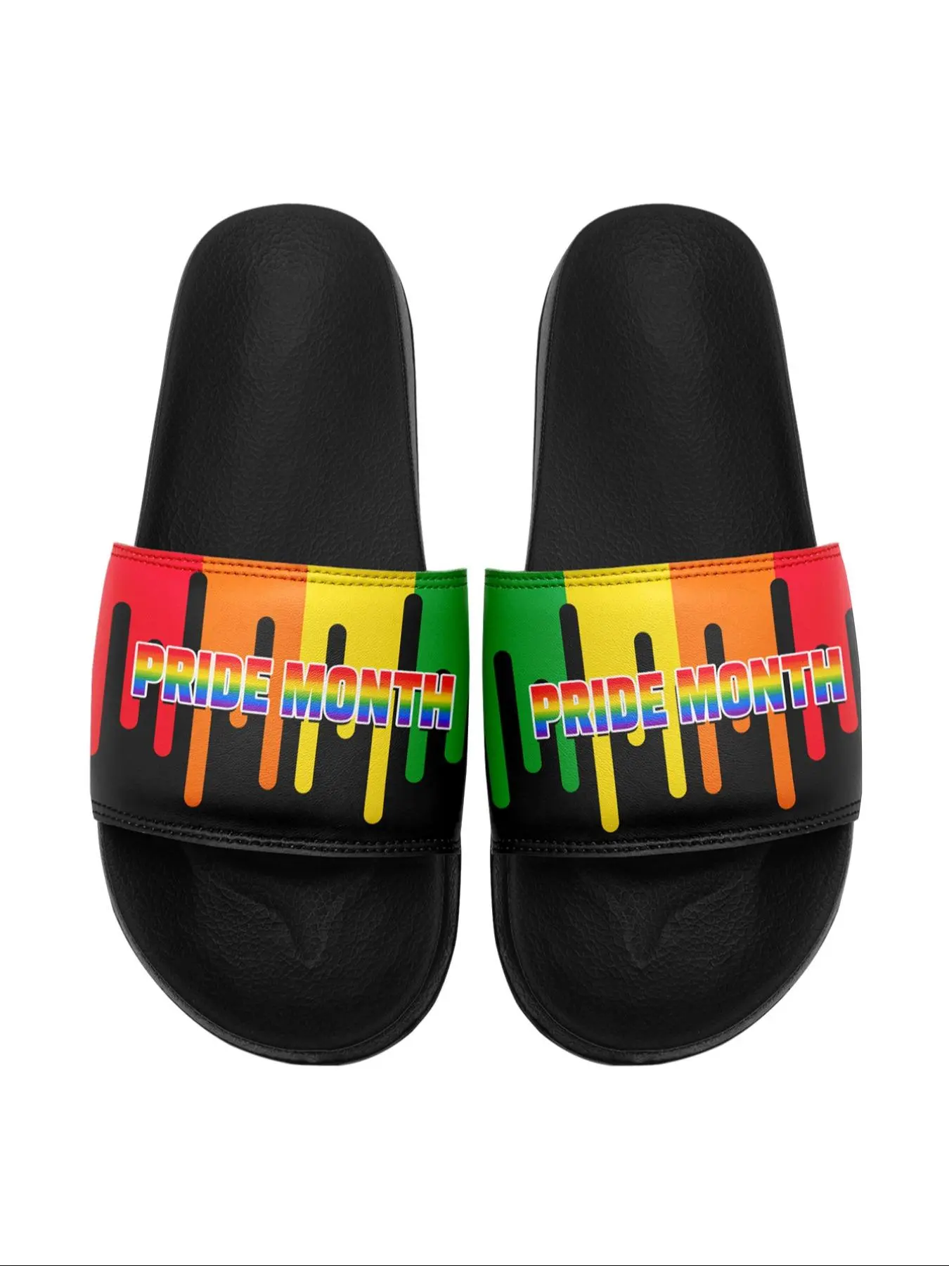 Women's Rainbow Print Slides, Casual Comfortable Soft Sole Slippers for Beach, Pool, and Everyday Wear, LGBTQ Pride Month Slides, Flipflop