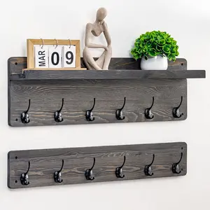 29.5'' Wide Coat Rack Wall Mount with Shelf, Hallway Shelf with 12 Coat Hooks, Coat Hangers for Wall, Peg Rack, Mail and Key Holder, Entryway Decor, Housewarming , Weathered Gray