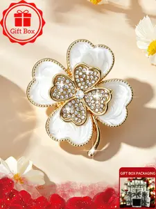 Four-Leaf Clover Brooch with gift box, 2026 spring and summer new style, elegant and fashionable. Wearing at banquets and holidays, Also be used as an accessory for autumn and winter sweaters and coats. Perfect as a birthday gift for family and friends.